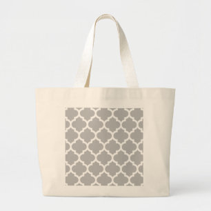 Grey White Moroccan Quatrefoil Pattern #5 Large Tote Bag