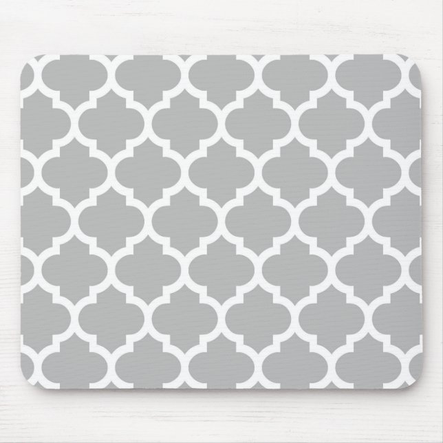 Grey White Moroccan Quatrefoil Pattern #5 Mouse Pad (Front)