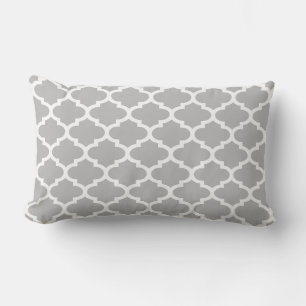 Grey White Moroccan Quatrefoil Trellis Pattern #2 Lumbar Cushion