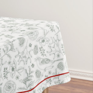 Grey/White Natural Christmas & Cardinal Red Border Tablecloth