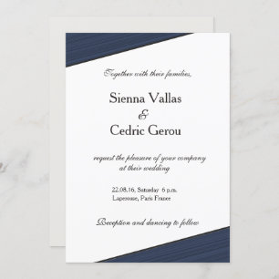 Grey white navy blue stripes wedding invitation