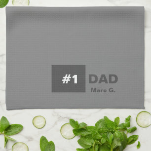 Grey White Number One Dad Tea Towel