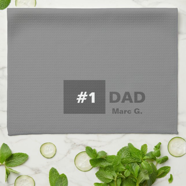 Grey White Number One Dad  Tea Towel (Folded)