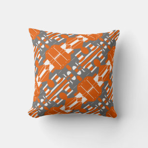 Grey White on Orange Diagonal Abstract Design Cushion