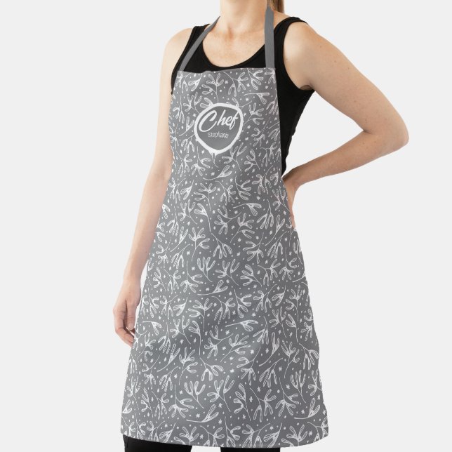 Grey & White Organic Winter Pattern Apron (Insitu)