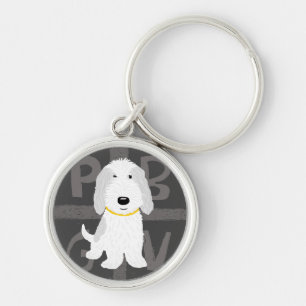 Grey & White PBGV Cartoon Dog Key Ring