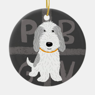 Grey & White PBGV Ceramic Tree Decoration