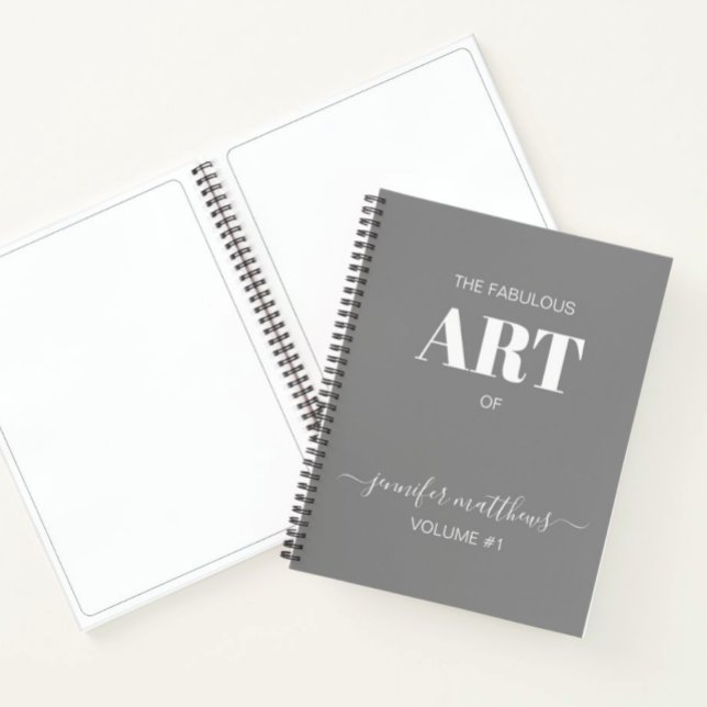 Grey White Personalised Sketchbook Your Name Notebook (Creator Uploaded)