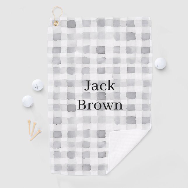 Grey White Plaid Stripes Golf Towel (InSitu)