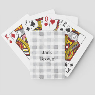 Grey White Plaid Stripes Playing Cards