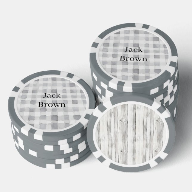 Grey White Plaid Stripes Poker Chips (Stack)