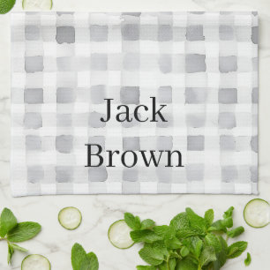 Grey White Plaid Stripes Tea Towel