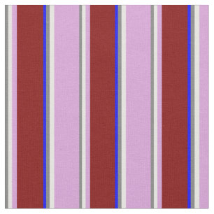 Grey, White, Plum, Maroon & Blue Coloured Stripes Fabric