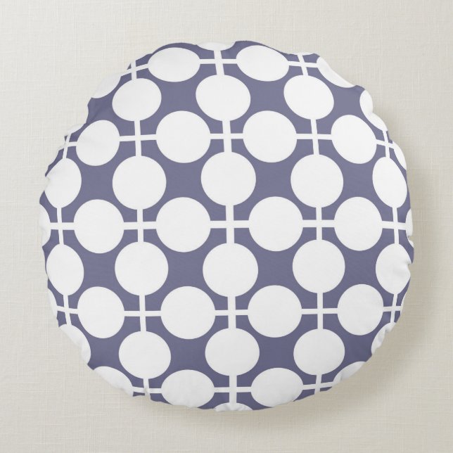 grey white polka dot and check pattern round cushion (Front)