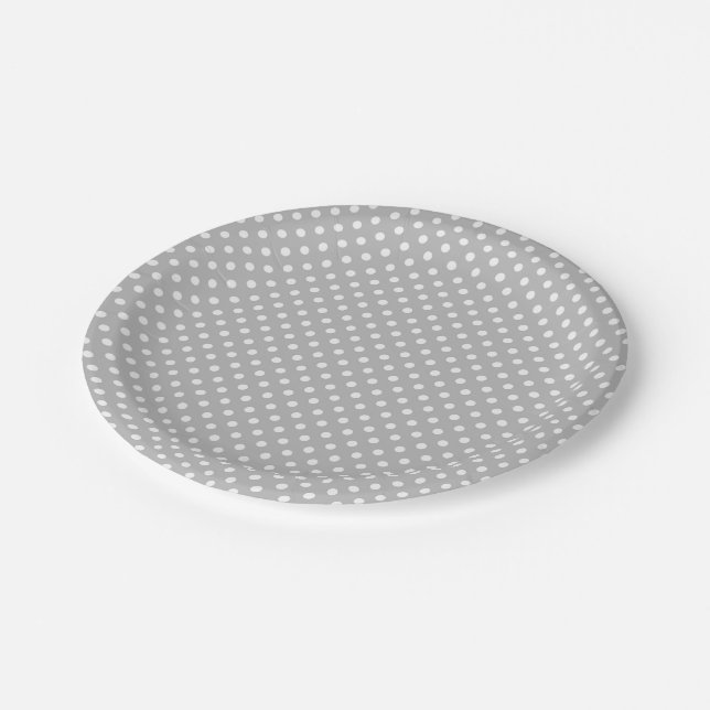 Grey White Polka Dots Pattern Paper Plate (Angled)