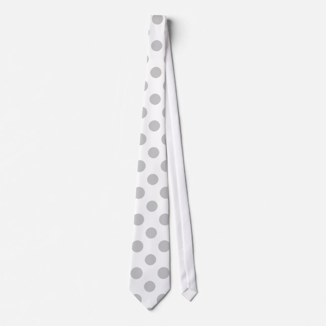 Grey White Polka Dots Pattern Tie (Front)