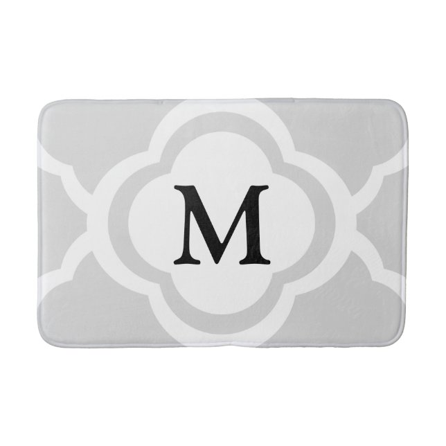 Grey & White Quatrefoil Pattern Monogrammed Bath Mat (Front)