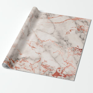 Grey White Rose Gold Pink Marble Stone Brushes Wrapping Paper