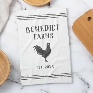 Grey & White Rustic Chicken Personalised Farm Name Tea Towel