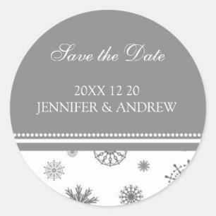 Grey White Save the Date Winter Wedding Stickers