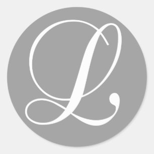 GREY WHITE SCRIPT MONOGRAM INITIAL L WEDDING CLASSIC ROUND STICKER