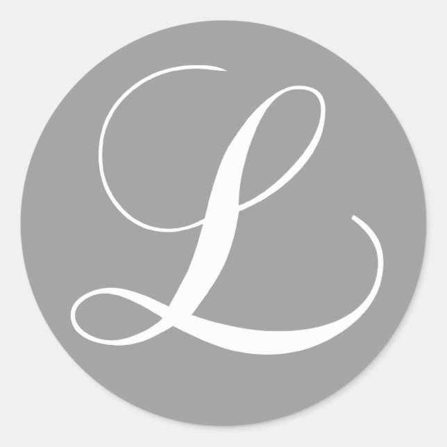 GREY WHITE SCRIPT MONOGRAM INITIAL L WEDDING CLASSIC ROUND STICKER (Front)