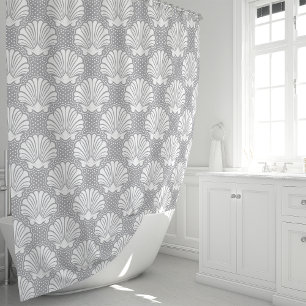 Grey & White Seashell Shower Curtain