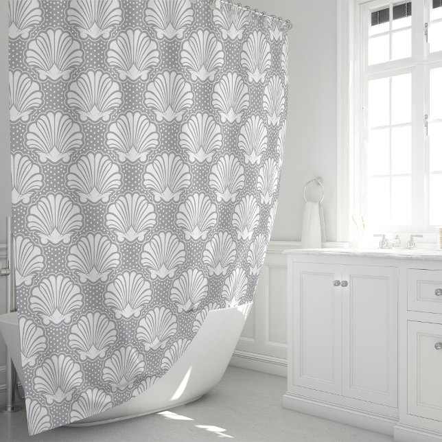 Grey & White Seashell Shower Curtain (Creator Uploaded)