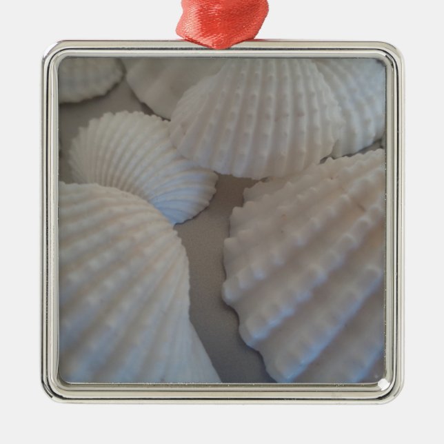 Grey White, Seashells, Sea Shell Summer Beach Love Metal Ornament (Front)