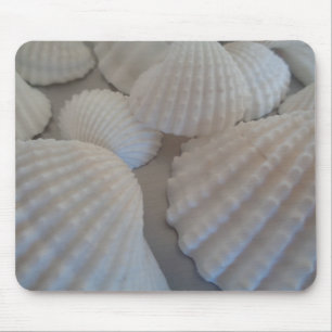 Grey White, Seashells, Sea Shell Summer Beach Love Mouse Pad