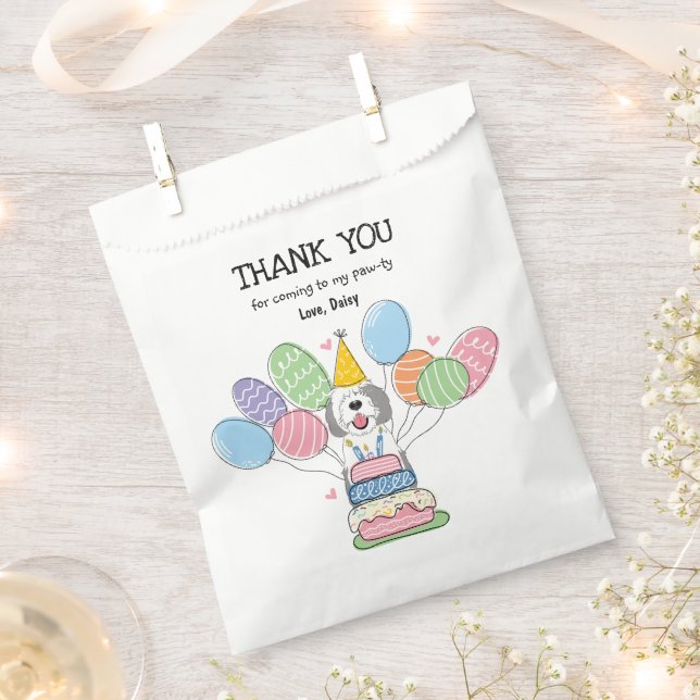 Grey & White Sheepadoodle Birthday Party  Favour Bag (Clipped)