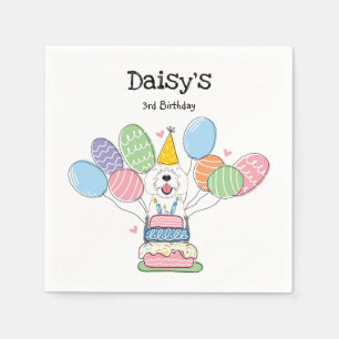 Grey & White Sheepadoodle Birthday Party Paper Napkin