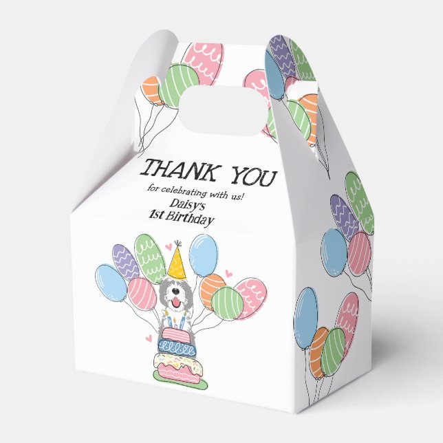 Grey & White Sheepadoodle Birthday Thank You Favour Box (Front Side)