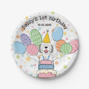 Grey & White Sheepadoodle Dog Birthday  Paper Plate
