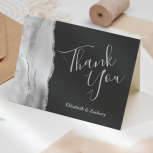 Grey White Silver Agate Dark Wedding Thank You Card