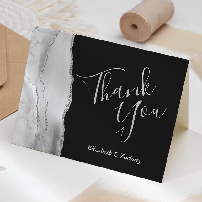 Grey White Silver Agate Dark Wedding Thank You Card (Creator Uploaded)
