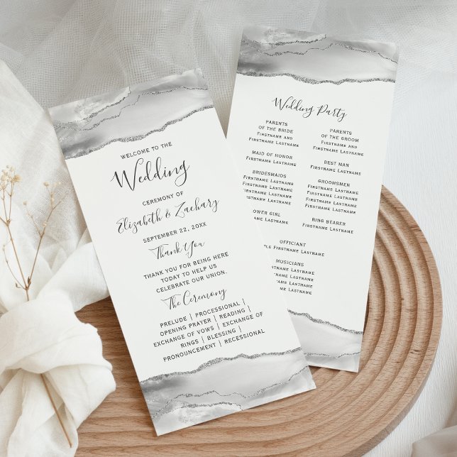Grey White Silver Agate Wedding Program (Creator Uploaded)