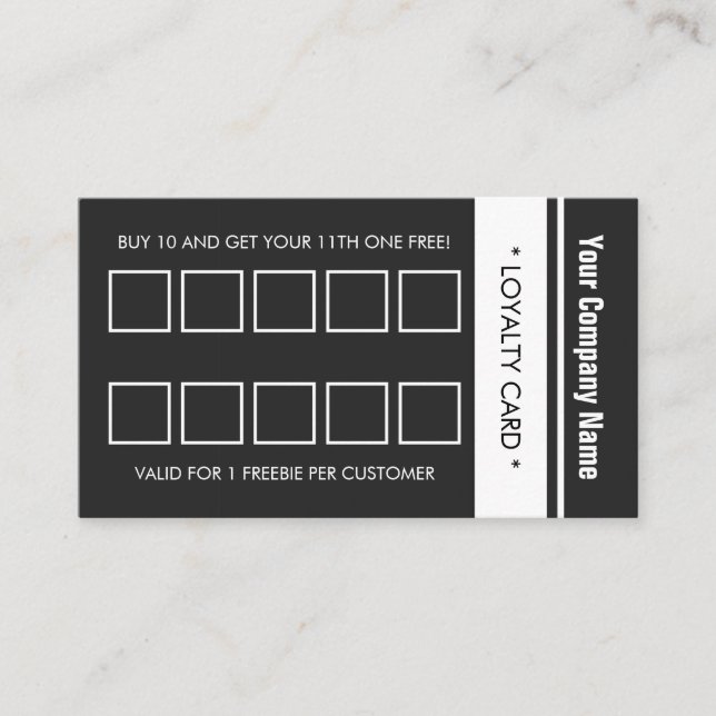 Grey White Simple Border 10 Punch Loyalty Card (Front)