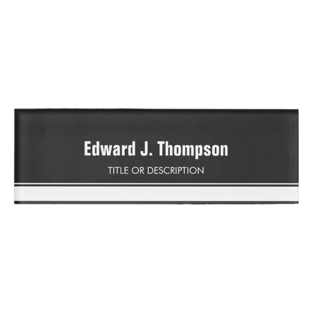 Grey White Simple Border Name Tag (Front)