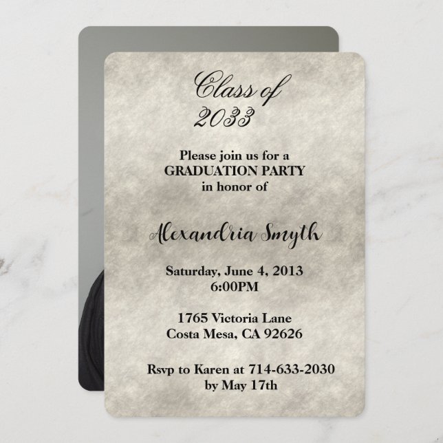 Grey White Smoke Graduation Your Photo Invitation (Front/Back)