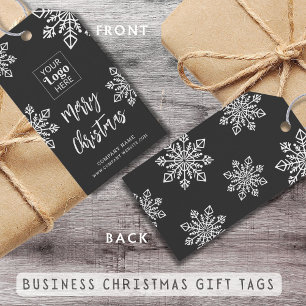 Grey White Snowflake Company Logo Merry Christmas Gift Tags