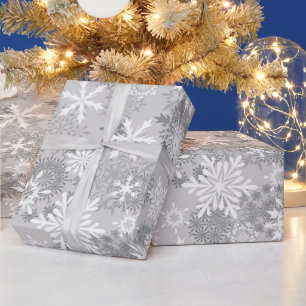 Grey white snowflake pattern wrapping paper