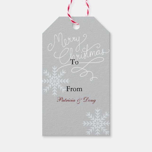 Grey White Snowflakes Christmas Gift Tags (Front)