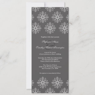Grey + white snowflakes winter wedding invitation