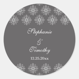 Grey + white snowflakes winter wedding stickers