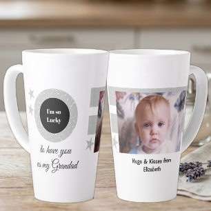 Grey white so lucky Grandad with photo Latte Mug