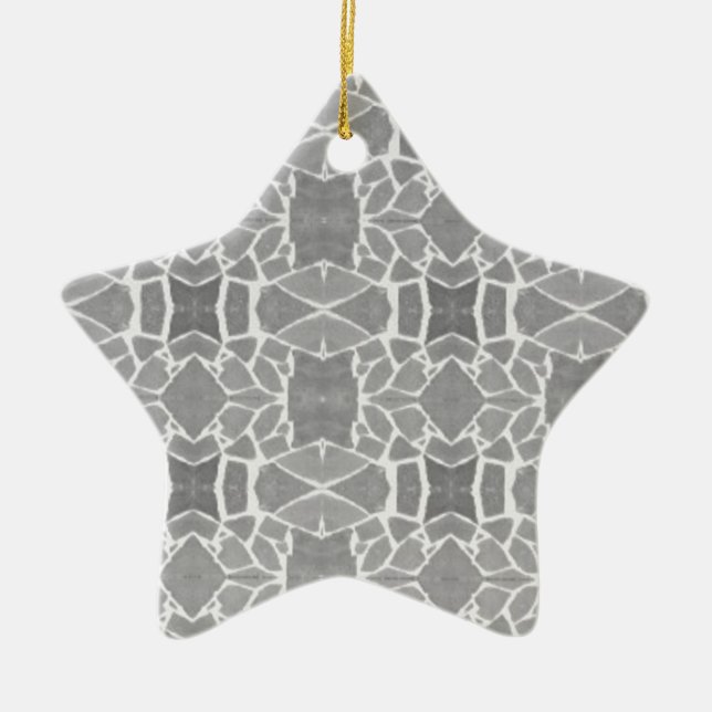 Grey White Stone Tiles Mosaic Pattern Ceramic Ornament (Front)