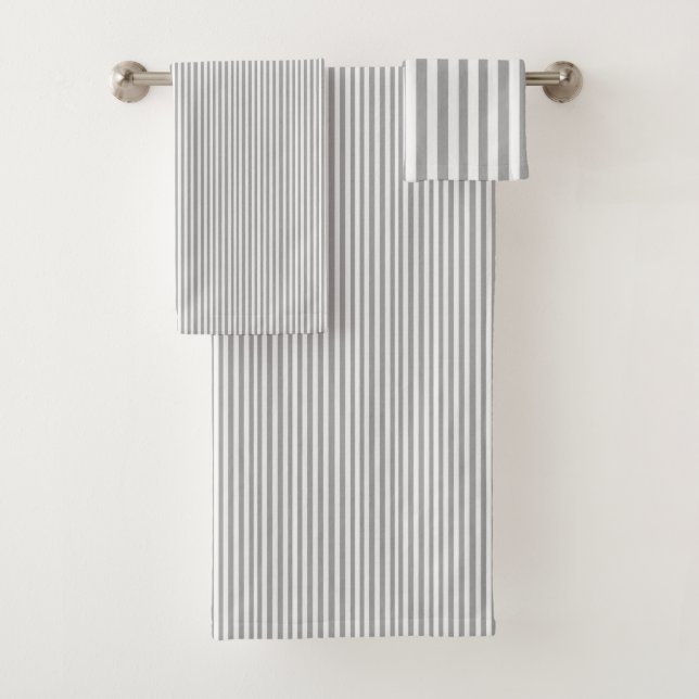 Grey & White Stripe Bathroom Towel Sets (Insitu)
