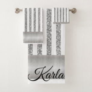 Grey & White Stripe Bathroom Towel Sets