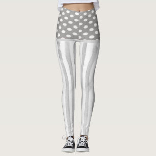 Grey White Stripe Circles Leggings